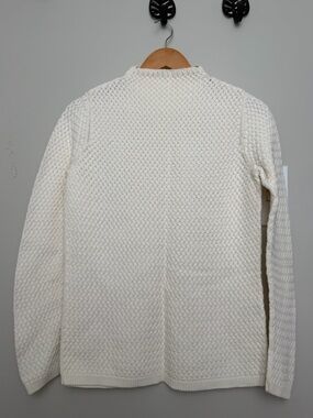 Cotton and angora rabbit hair herringbone/cross cable panel knitted sweater